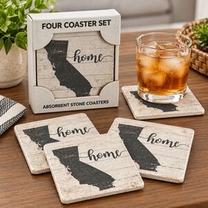Highland Home Louisiana State Map Ceramic Coasters Set 4 Absorbent Stone Cork